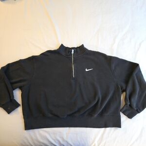 Nike Sportswear Fleece 1/4 Zip Cropped Pullover Sweatshirt Washed Faded Black